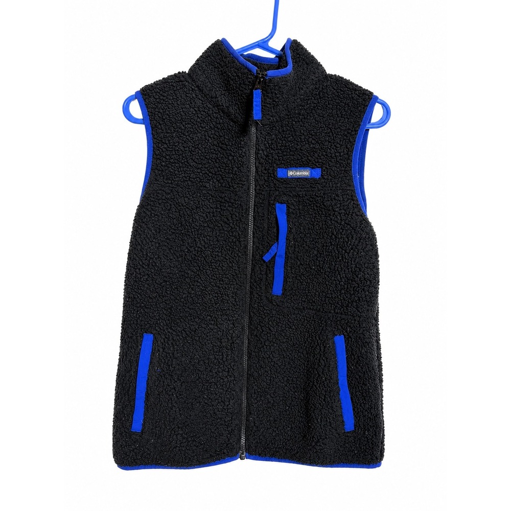 Columbia Sherpa Fleece Vest Black Blue Full Zip Mens Small Outdoor Layering
